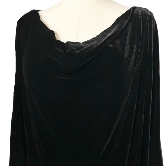 Eileen Fisher Black Velvet Rayon Silk Blend Long Sleeve Mini Dress Size Large - Picture 2 of 4